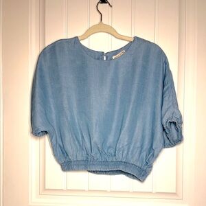 Moon River Chambray Crop Top with scrunch waist Size S CB2